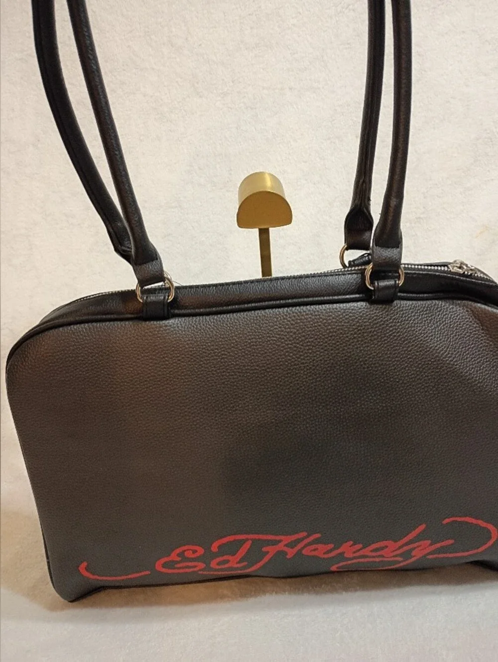 Ed Hardy Black Skull & Rose Eyelet Satchel
